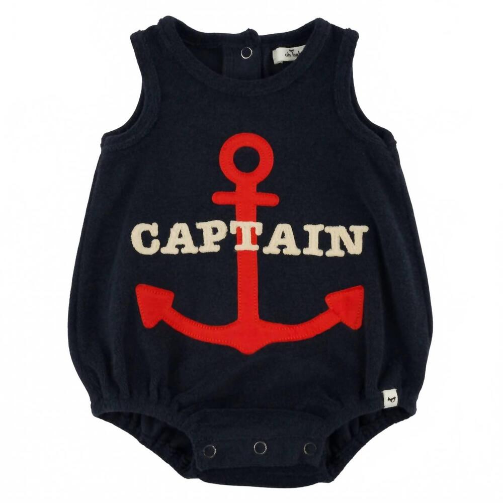 NEW OH BABY! kids captain with anchor applique bubble in navy